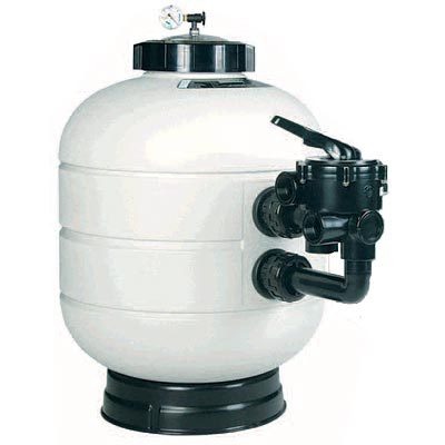Baseina ūdens filtrs, aprīkots ar 6-pozīciju režīmu pārslēdzēju un spiediena kontroles manometru